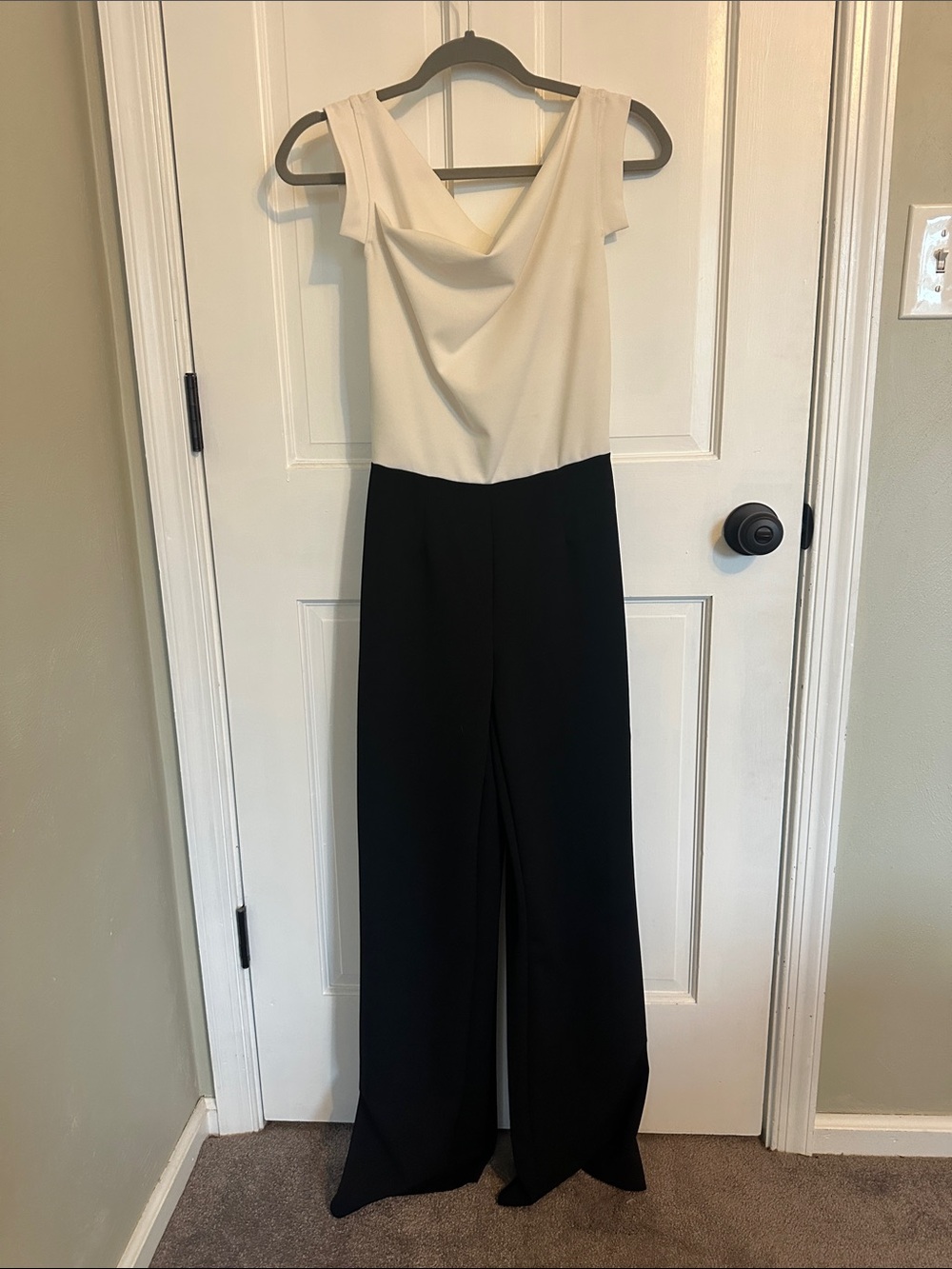 Ivory and Black Wide-Leg Jumpsuit